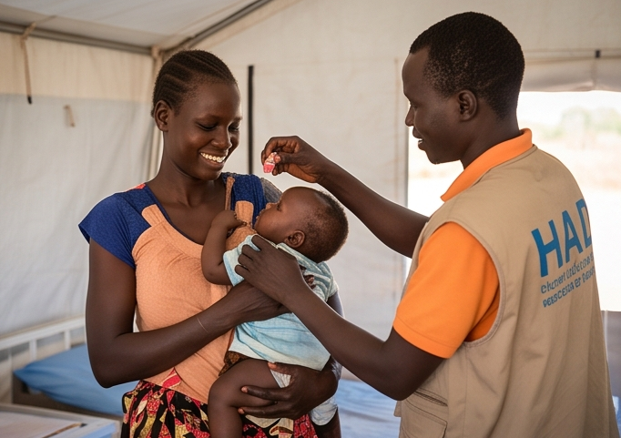 HAD health worker with a mother and child